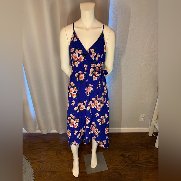 Blue floral short long dress with tie top - Picture 1 of 2